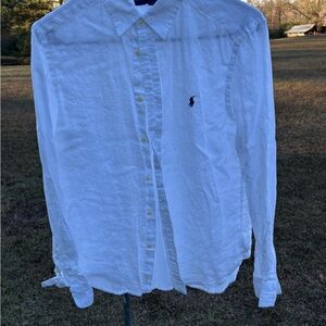 Ralph Lauren White Linen Casual Button Down Shirt